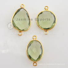 925 Sterling Silver Vermeil Gold Plated Green Amethyst Bezel Set Conectores